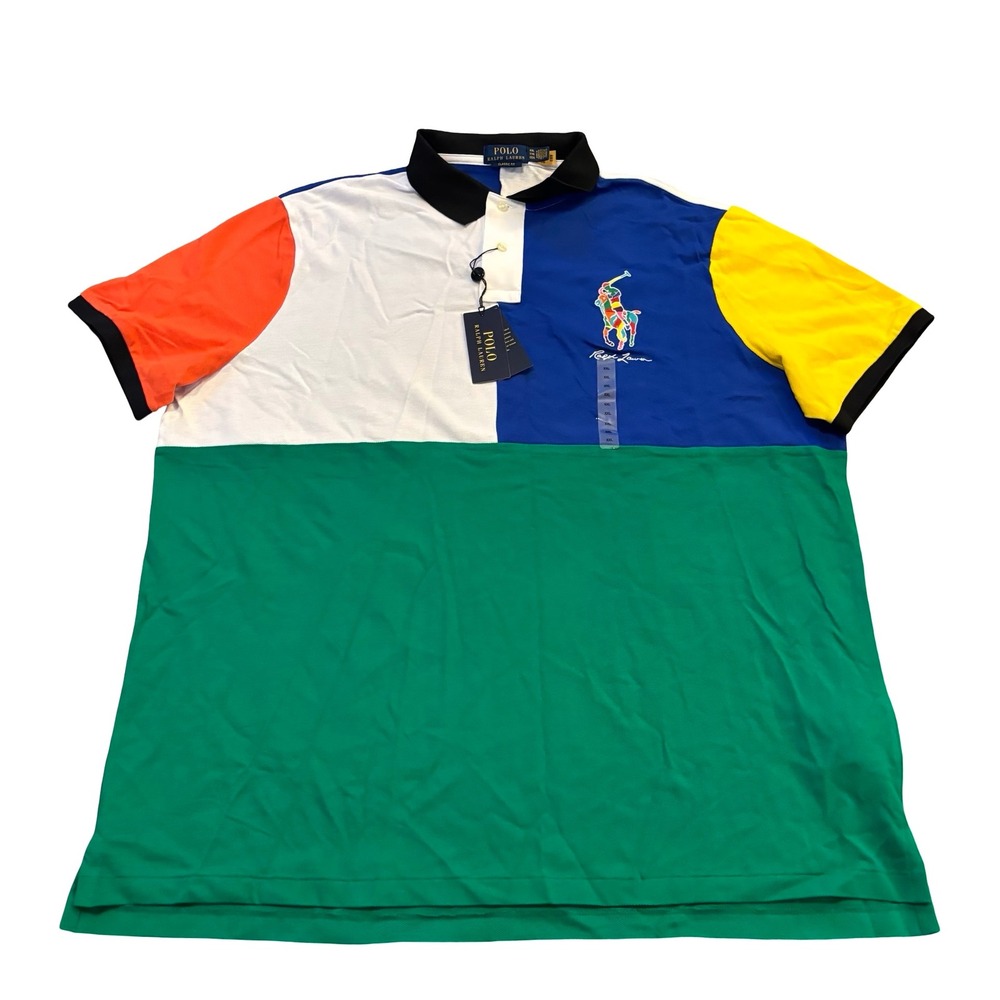 Polo Ralph Lauren Mens XXL Colorblock Big Pony Classic Fit Polo Shirt Green Blue